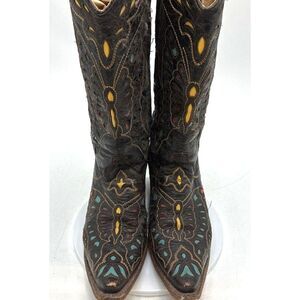 Corral Vintage A1928 Black Multicolor Butterfly Inlay Western Boots Size 8.5